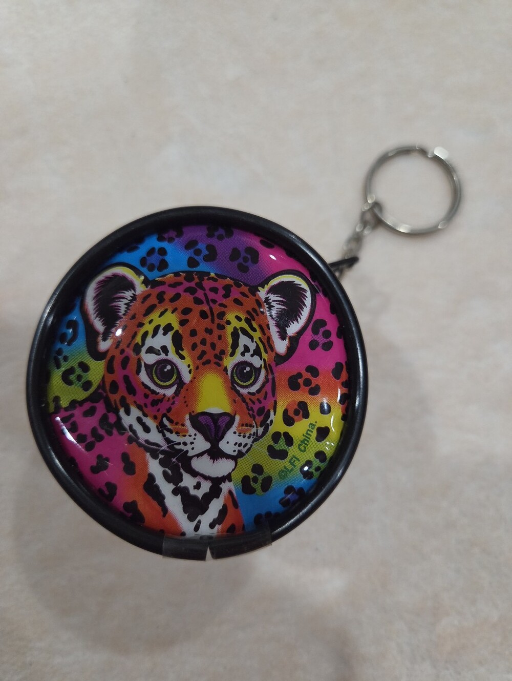Vintage Lisa Frank Hunter the Leopard Zip Coin Pouch Keychain